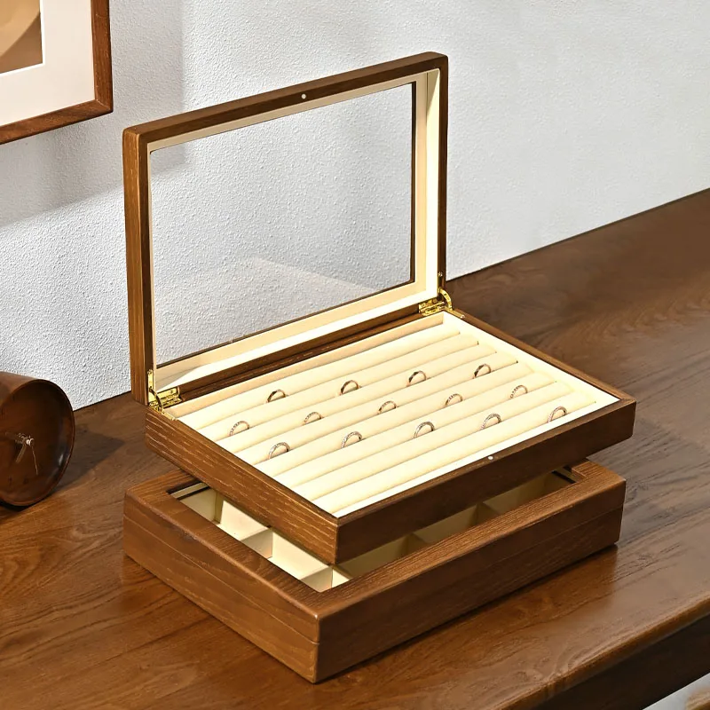 Oirlv 나무 보석 상자 시계 보석 디스플레이 반지 목걸이 귀걸이 팔찌 상자 멀티 보석 보관 주최자 디스플레이 케이스