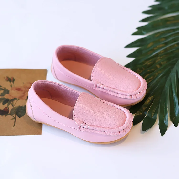 Kids'Casual Shoes Solid Color PU Leather Fashion Spring Flat Shoes For Children Anti-slip Black White Shoes Size 21-36