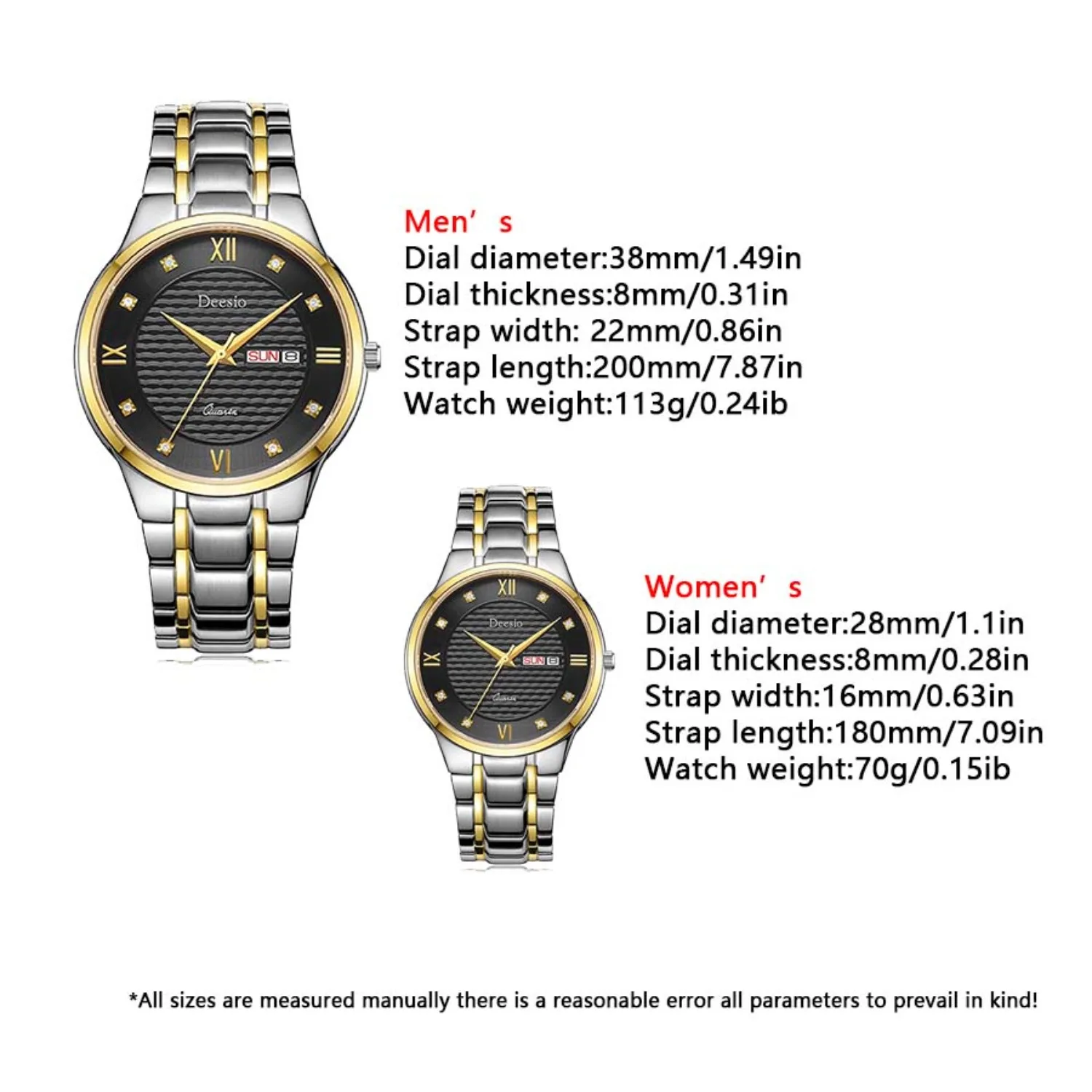 ساعة Deesio كاجوال عصرية للزوجين مصنوعة من مادة الفولاذ المقاوم للصدأ مقاومة للماء وعرض تقويم مزدوج هدايا للرجال والنساء