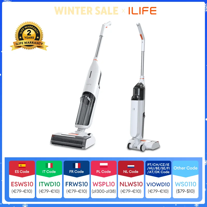 ILIFE W90 Lavado de fregona inteligente en seco y húmedo inalámbrico, succión de 5500 Pa, autolimpieza de 1 minuto, tanque de agua doble grande