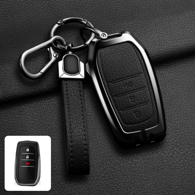Passende Schlüsselhülle aus Zinklegierung und Leder für Toyota CHR Hilux Fortuner Land Cruiser 200 Camry Corolla Crown RAV4 Highland – Detail 32