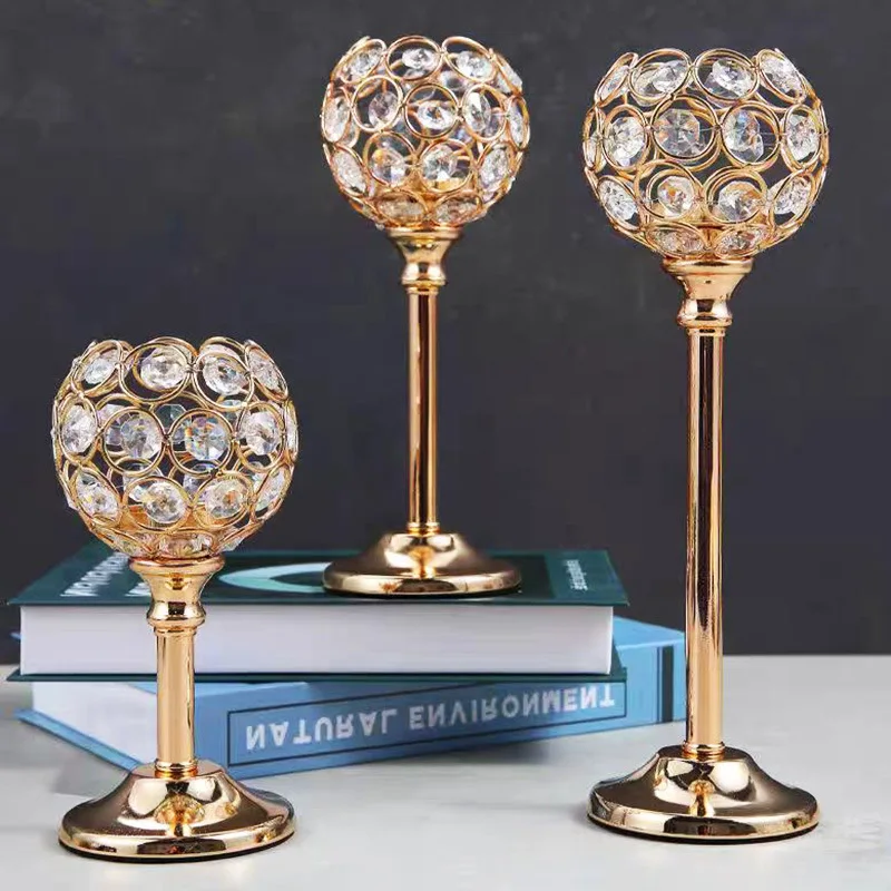 Candle Holder European Mini Crystal Creative Metal Ornament Wedding Home Candlelight Dinner Props