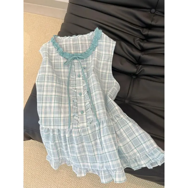 2026 Girls Outfit Plaid Vest Dress Summer Unique Doll Dress Student Sleeveless Short Skirt