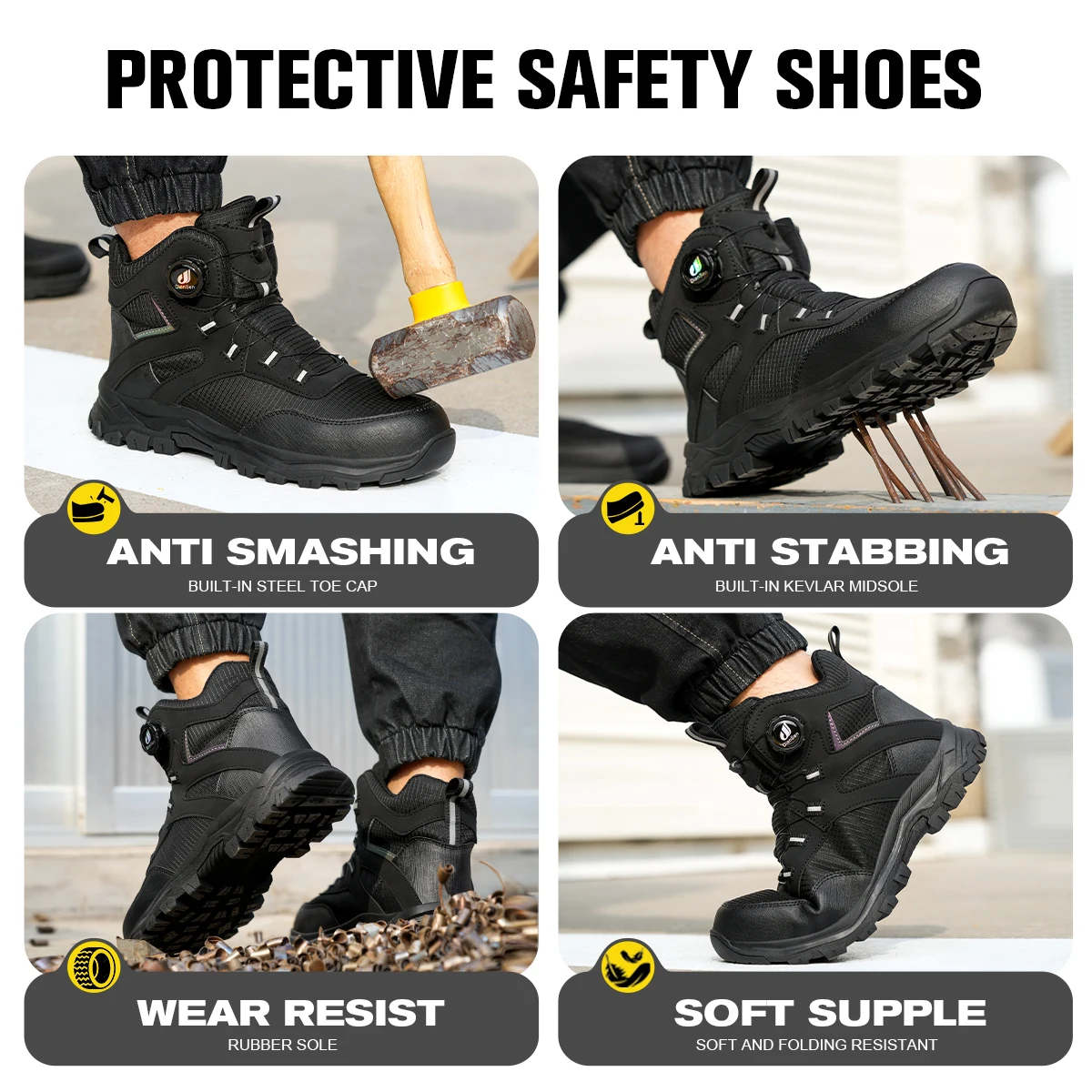 Men Safety Rotating button Boots Outdoor tactical boots Indestructible shoes Puncture-Proof Work Boots Steel toe shoes Sneakers