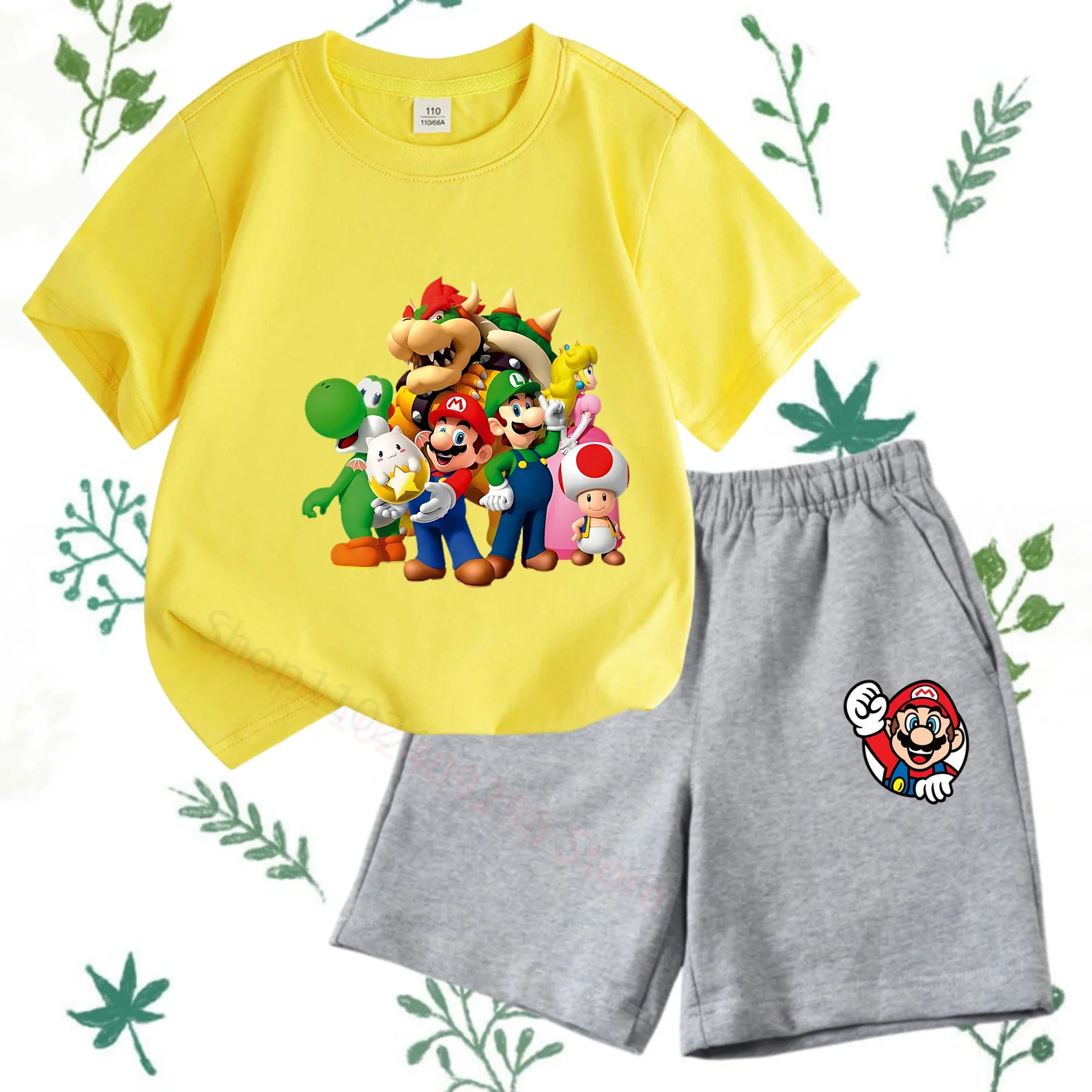 Anime Mario Brothers T-shirt Children's Casual New Summer Clothing Tops Boys T-Shirt Game Anime Print Short Sleeve T-Shirt Set