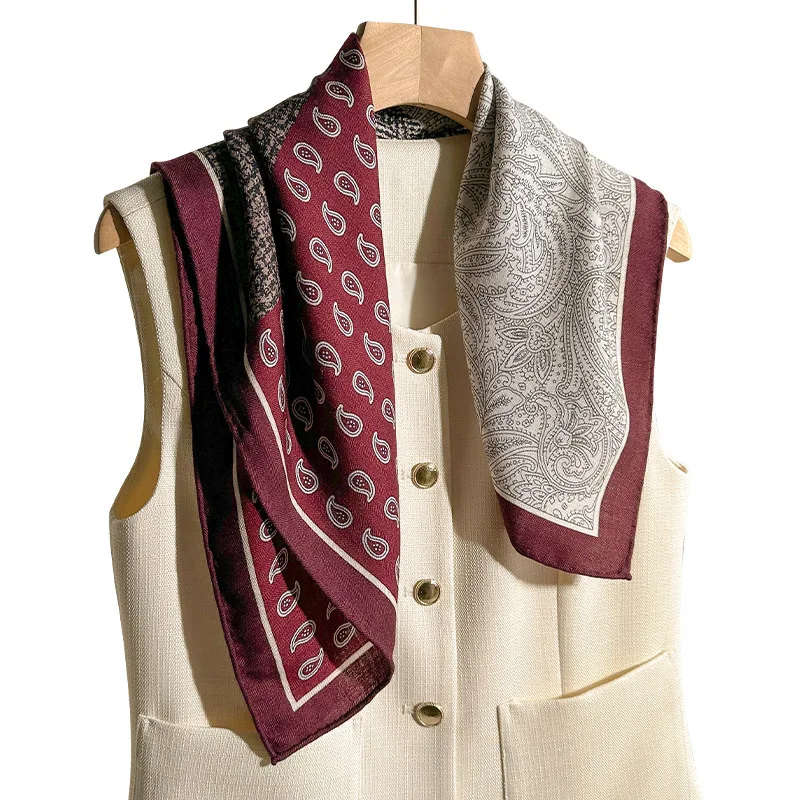 

New 70% wool 30% Silk Scarf Square for Women Hairband Office Neck Scarves Neckerchief Bandana Spring Foulard Female Shawl 65cm