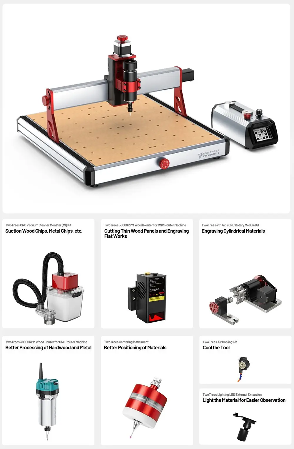 TWO TREES TTC450 Ultra CNC-Fräsmaschine, 2-in-1 Laser-Gravur- und Schneidemaschine, 500W Hocheffizienz-Spindel, 460mmx460mm – Detail 12