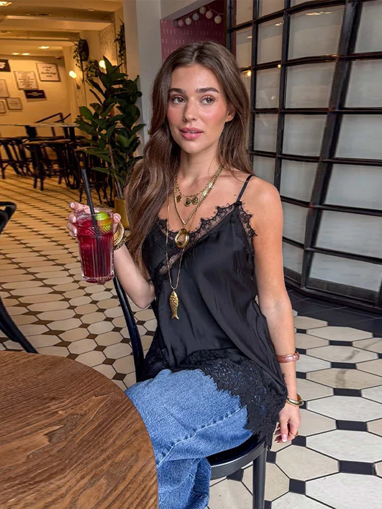 

Шикарные кружевные лоскутные топы, женские топы без рукавов с открытой спиной и v-образным вырезом, женские топы на бретельках 2026, модные весенне-летние топы, женские новые