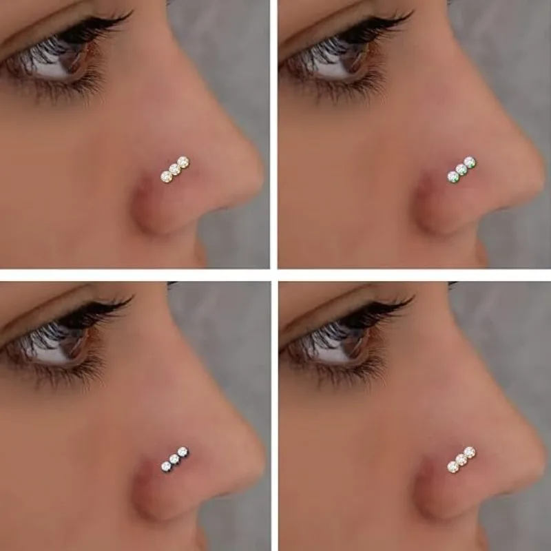 3PCS Surgical Steel Triple Linear Gem Ball Nose Stud Rings