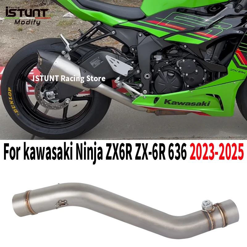 

Мотоциклетная выхлопная труба Escape Moto без шнуровки для KAWASAKI Ninja ZX-6R ZX6R ZX636 2023 2024 2025, труба среднего звена из нержавеющей стали
