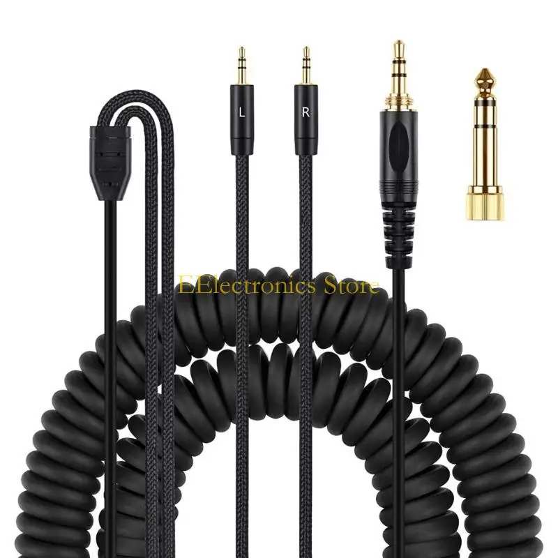 

B03C Dual 3.5mm Audio Jacks Spring Cable for DENON AH-D7100 7200 D600 D9200 5200 Headphones Tangle-Free Listening