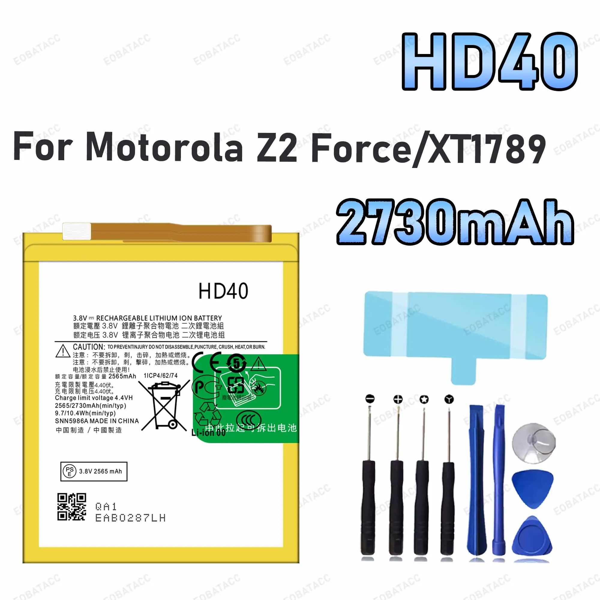 2730mAh HD40 Replacement Battery for Motorola Moto Z2 Force/XT1789 battery Repair Tools Kit