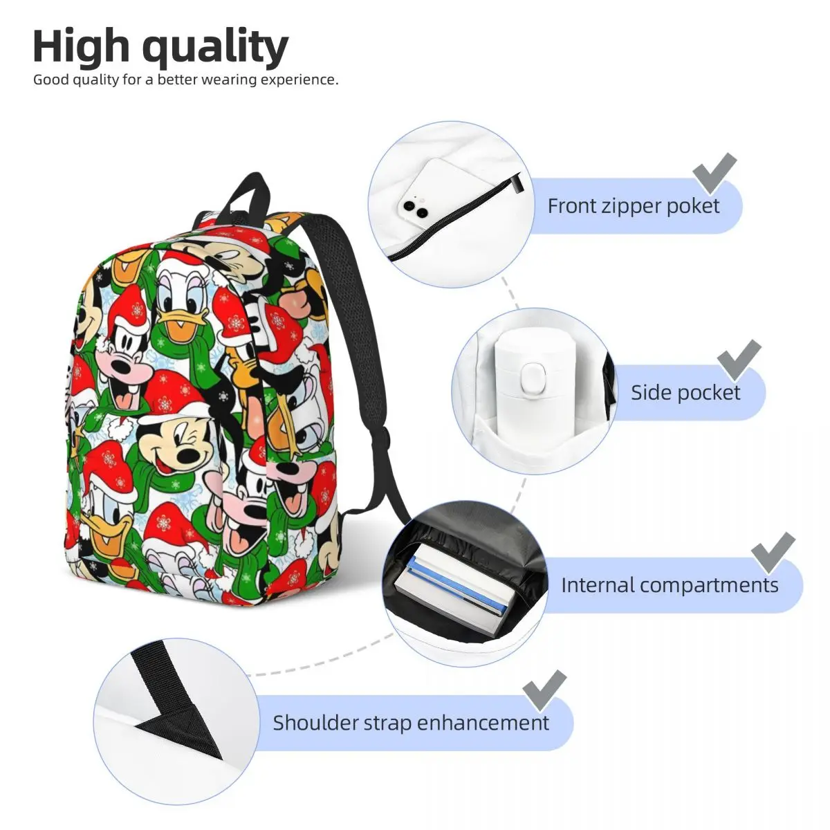 Kawaii Mickey Mouse Weihnachts rucksack für Männer Frauen Mode Student Arbeit Daypack Laptop Umhängetasche mit Tasche