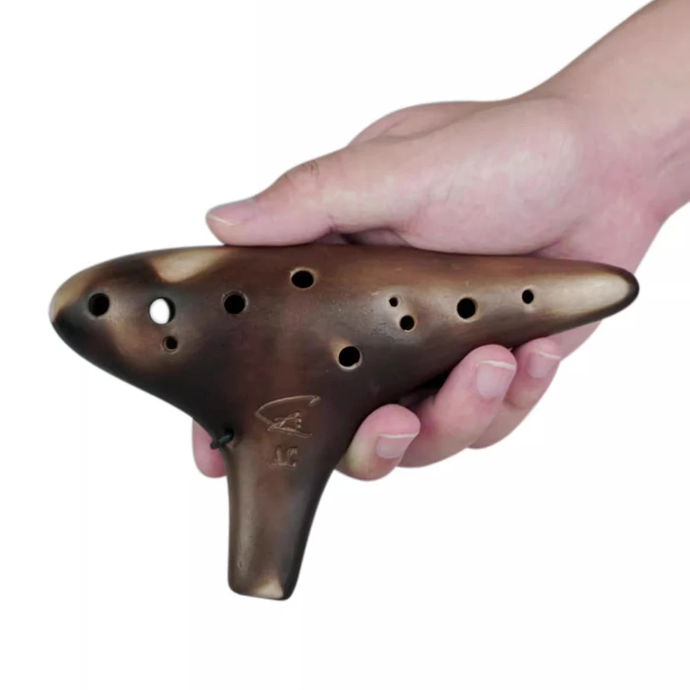 ocarina 12 Holes MidrangeTone C High pitched Tone C Smokey Straw Fired Ceramic Ocarinas with Protective Bag