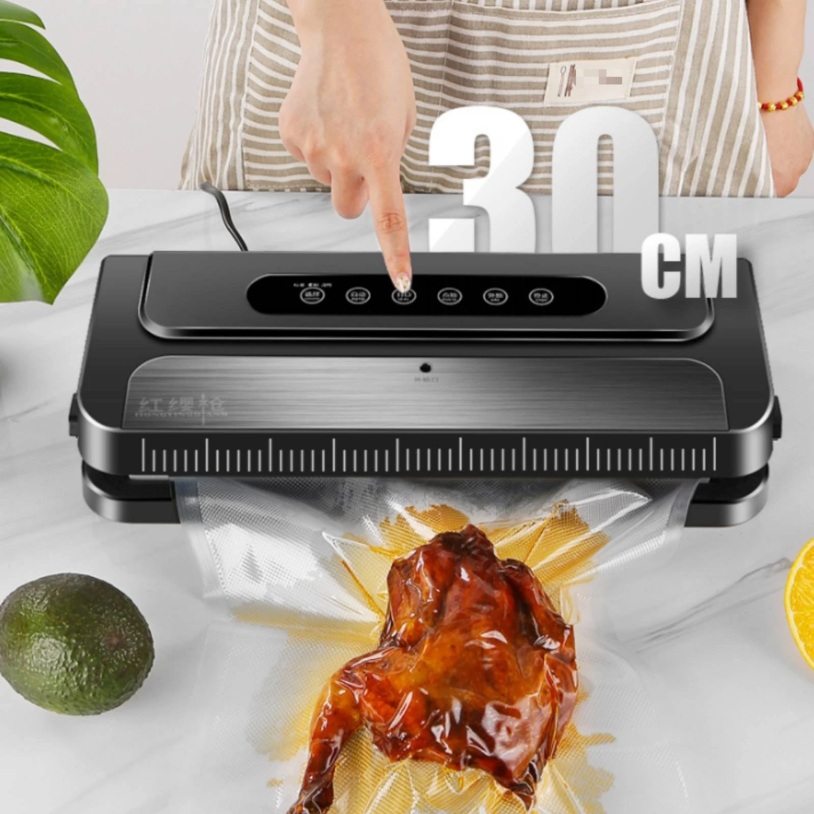 

Electric Food Vacuum Sealer External Extraction Port Countertop Vacuum Sealer Kitchen Appliance Brushed Metal-Look