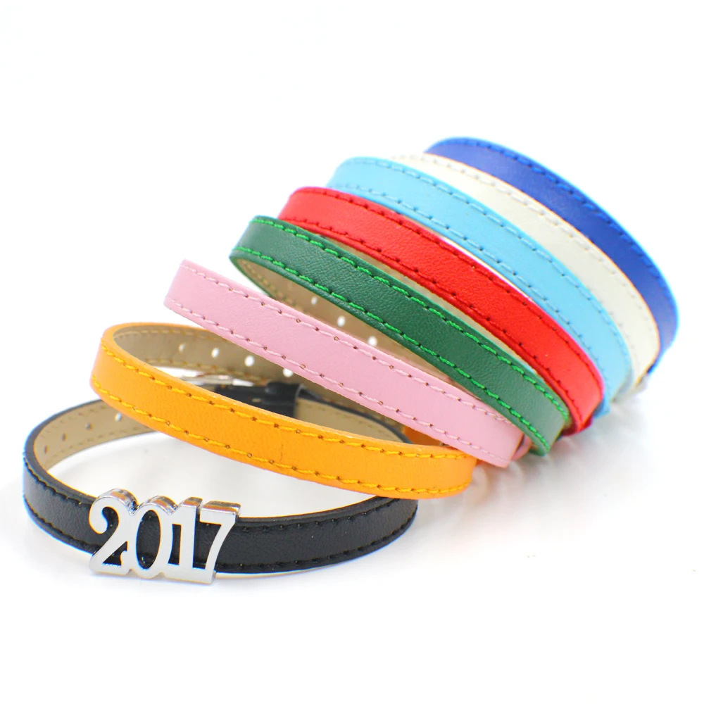 10Pcs/Lot 8mm PU Leather Bracelet For Women Jewelry Making Slide Letter Charms Sequin Wristband DIY Accessories Gift