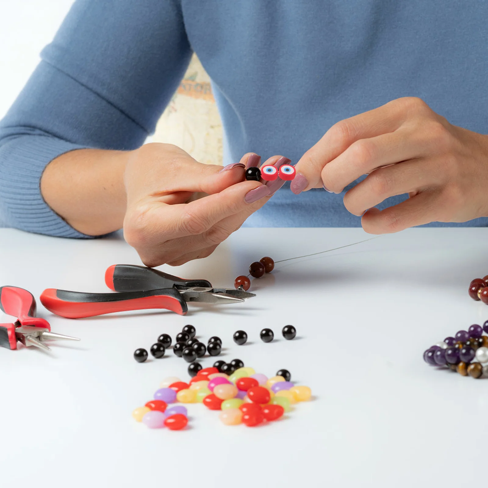 1 سلسلة عين الشر بوليمر حبيبات صلصال ظهر مسطح ل سوار ذاتي الصنع قلادة القرط الحرفية مستلزمات صناعة المجوهرات خزر عازل #2