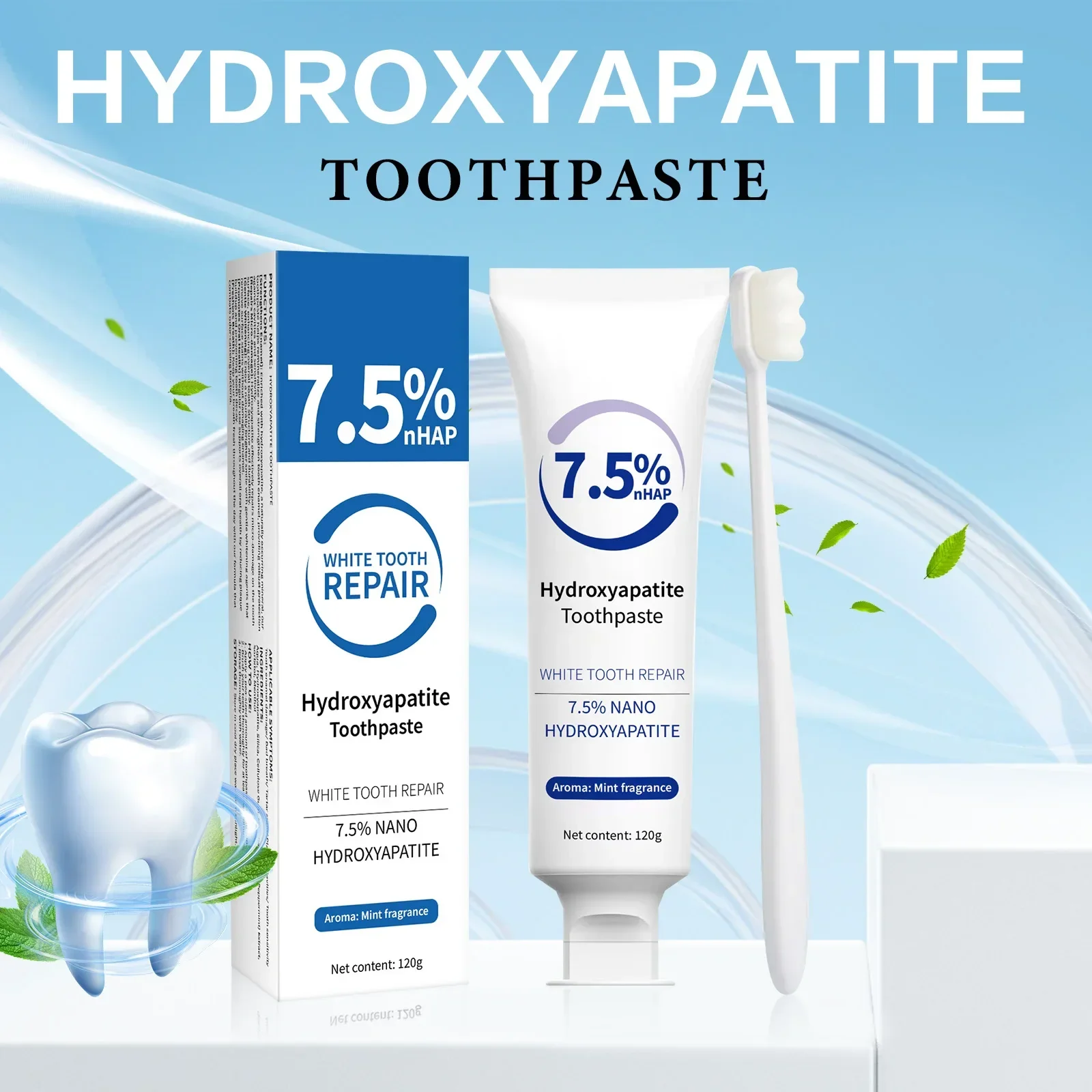 

7.5%Hydroxyapatite Toothpaste & Toothbrush Whitening Tooth Deep Cleaning Paste Stain Removal Fresh Breath Strengthen Dental Care