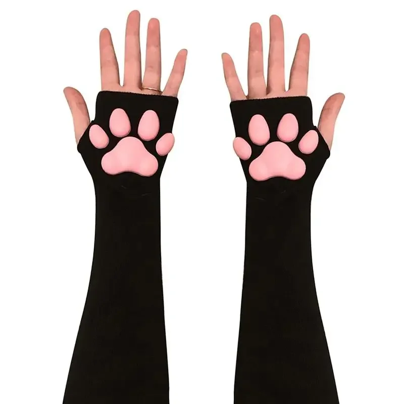 Punk Gothic Gloves Cute Cat Paw Fingerless Mittens Winter Warmer Arm Sleeve Girl Y2K Clothes Women Anime Cosplay Gloves