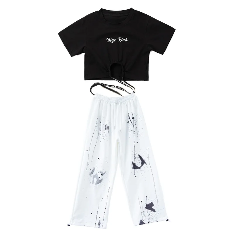 أزياء رقص الجاز للأطفال ، بدلة الهيب هوب للبنات ، على الطراز الكوري ، السرة المكشوفة ، الصيف