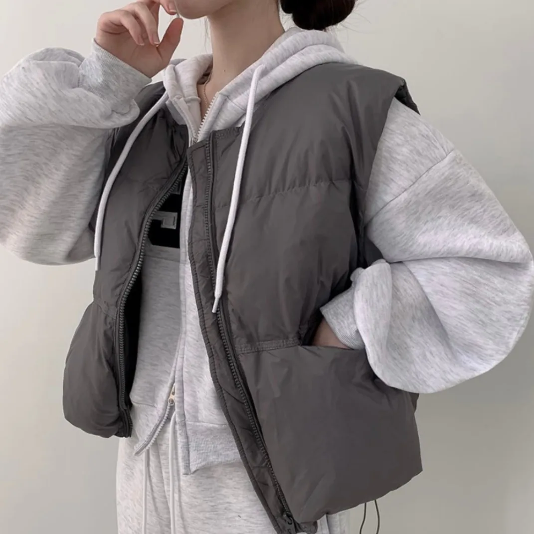 Faionable Chaleco de mujer en capas retro Jaet Otoño Invierno Corte recto Largo Sve Cierre de un solo botón Color Coreano...