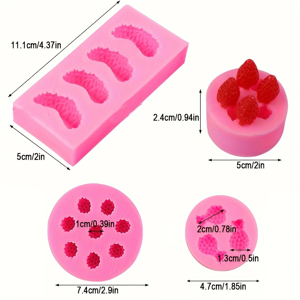 4pcs simulation fruit series, 3D mini strawberry orange blueberry raspberry mulberry fruit pendant silicone mold, fruit decorati