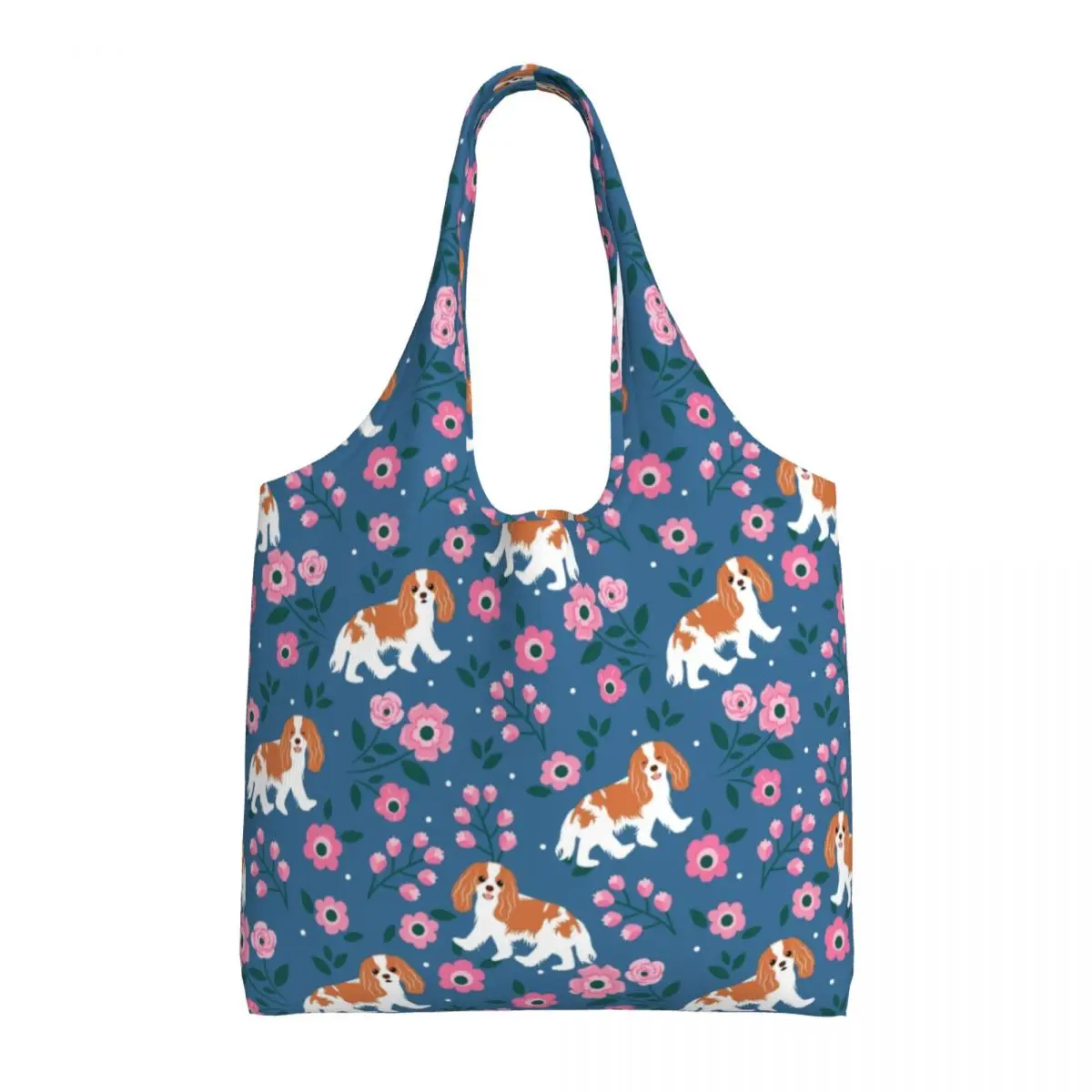 Custom Cavalier King Charles Spaniel In Garden Shopping Bag borsa a tracolla In tela borsa a tracolla portatile per cani da compagnia borse Shopper