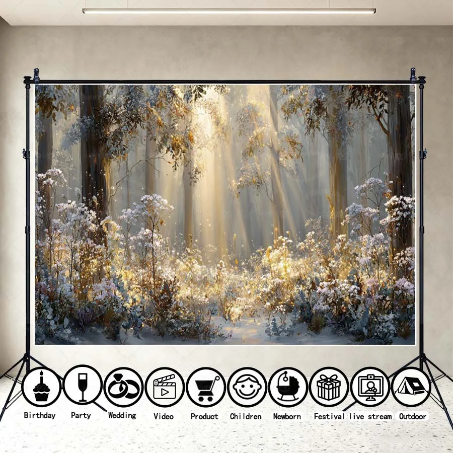 

MOON.QG Shimmer Glitter Xmas Trees Photo Background Christmas Golden Pine Forest Backdrop Photography Shooting Props Photo Booth