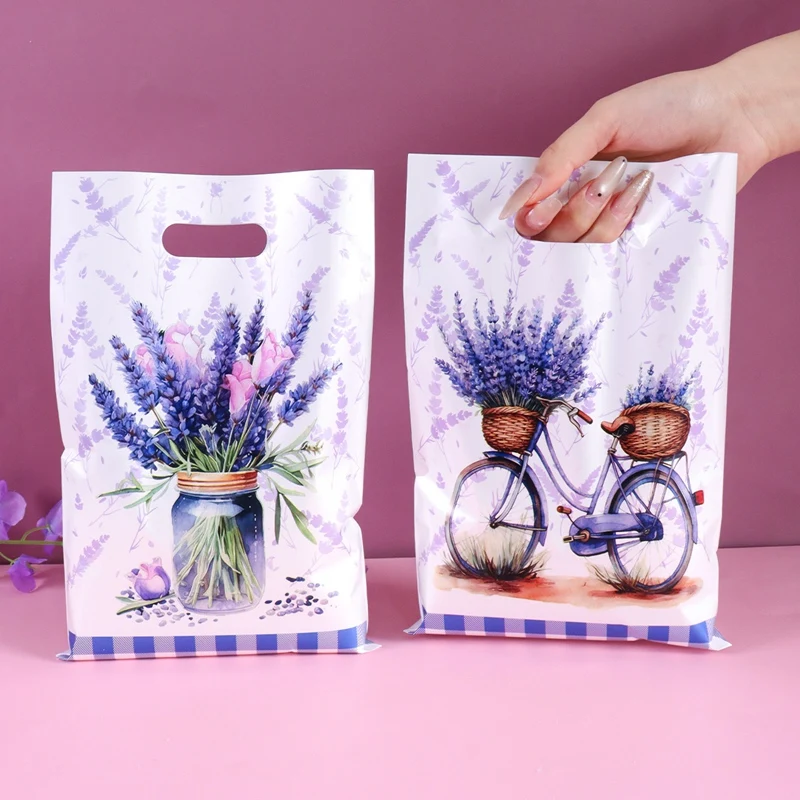 10/20/50 Stück Lila Lavendel-Geschenktüten mit Blumen- und Schmetterlingsmotiv für Hochzeit, Geburtstag, Frühlingsfeier, Partyzubehör