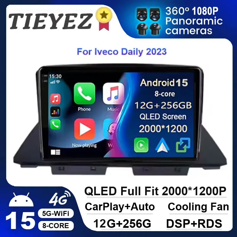 Android 15 Radio de coche para Iveco Daily 2023 Navi unidad principal QLED GPS reproductor Multimedia inalámbrico Carplay unidad principal de vídeo cámara 360