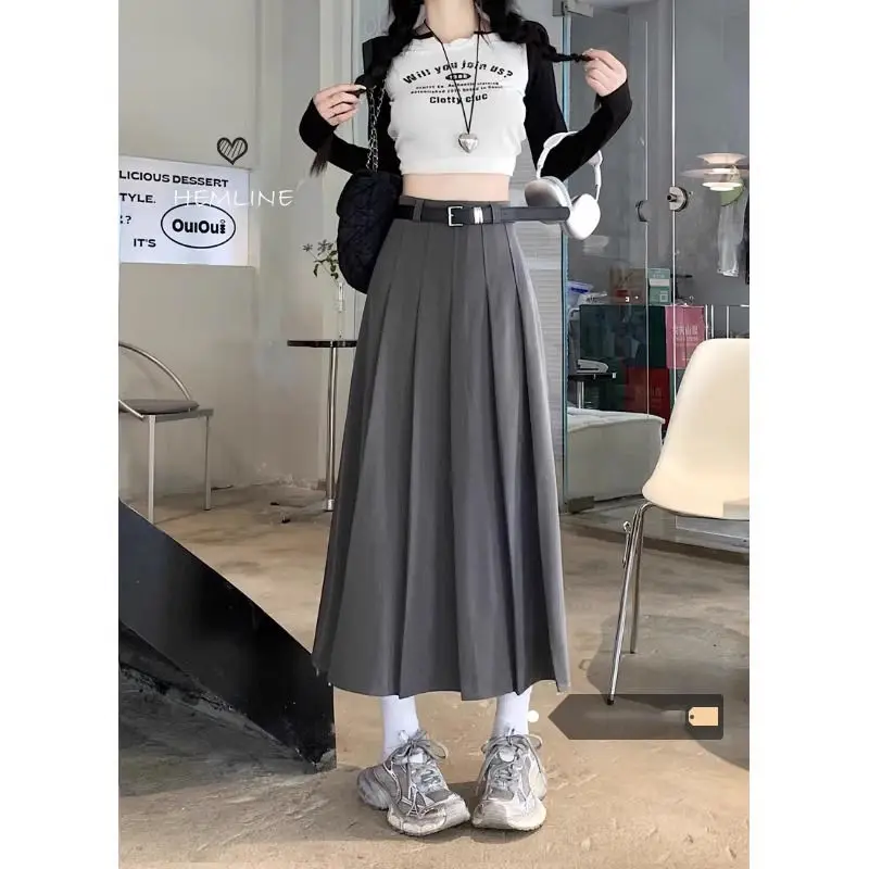 Suit Pleated Skirt for Women with High Waist Slimming Effect Mid Length A-line Skirt That Covers the Hips and Covers the Hips