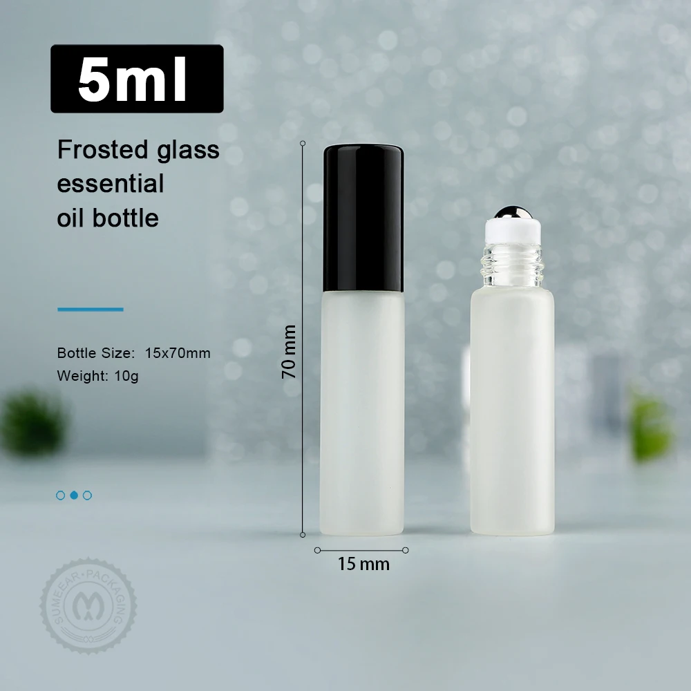50/100Pcs 5ml Exquisite Frosted Glass Perfume/Oil Rollers with Aluminum Cap, Glass/Steel Balls, Reusable Perfume Bottle