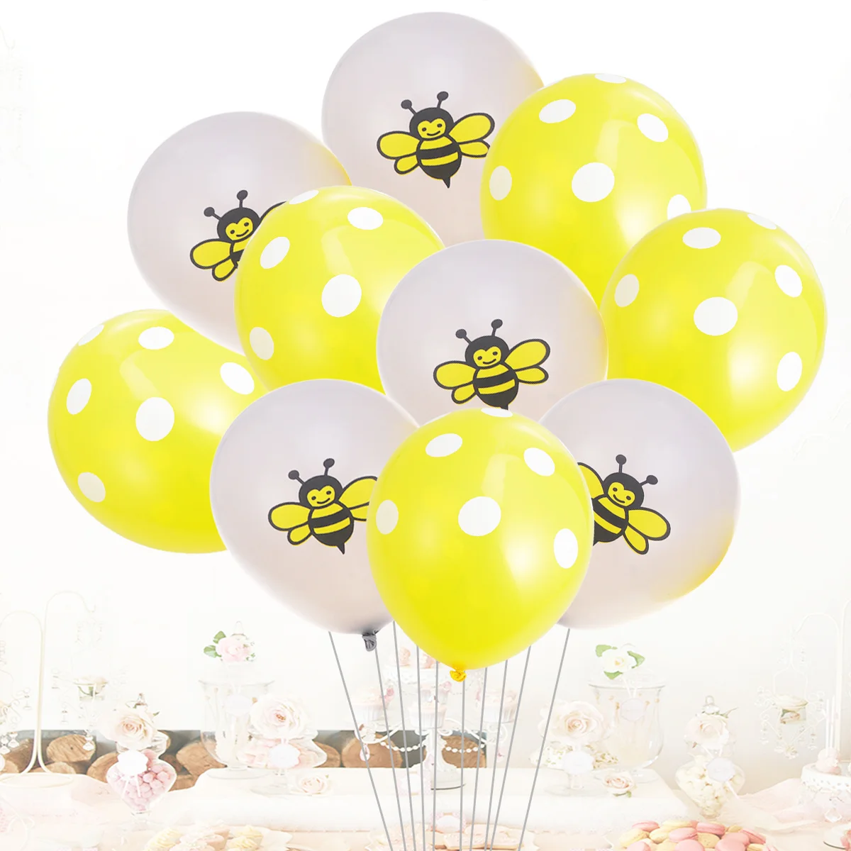 

10Pcs Bee Party Balloons 12 Inch Latex Decoration Kit for Birthday Theme Kids Room Wall Outdoor Party Supplies Yellow Dot Grey