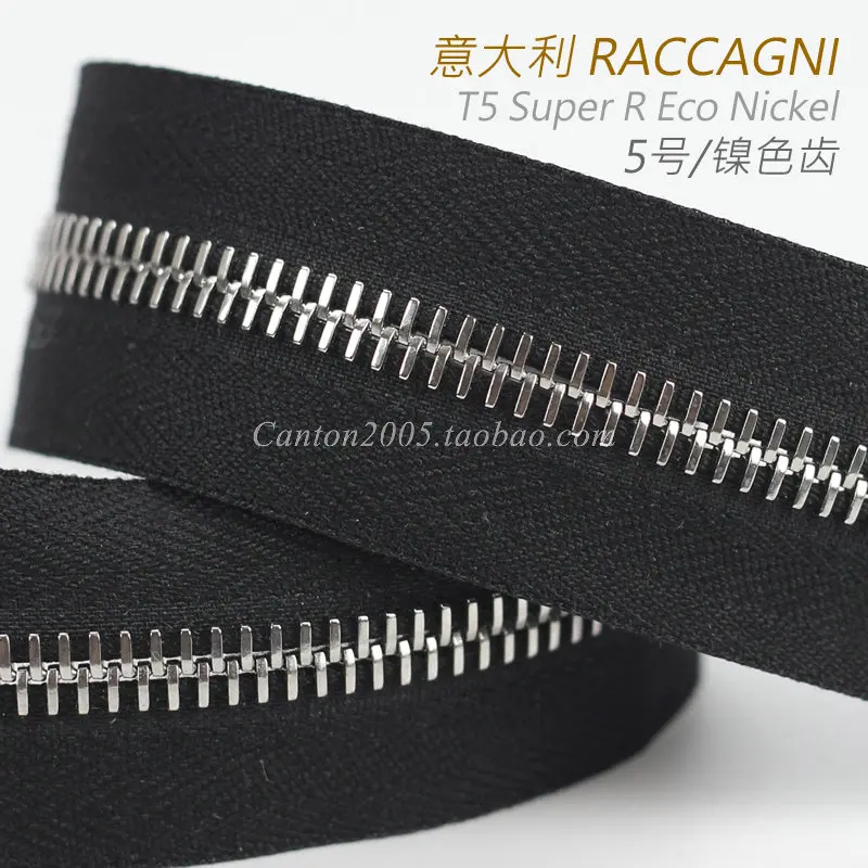 

Italy RACCAGNI No. 5, Metal Zipper SUPER R T5 #072 Black Cloth, Nickel Teeth