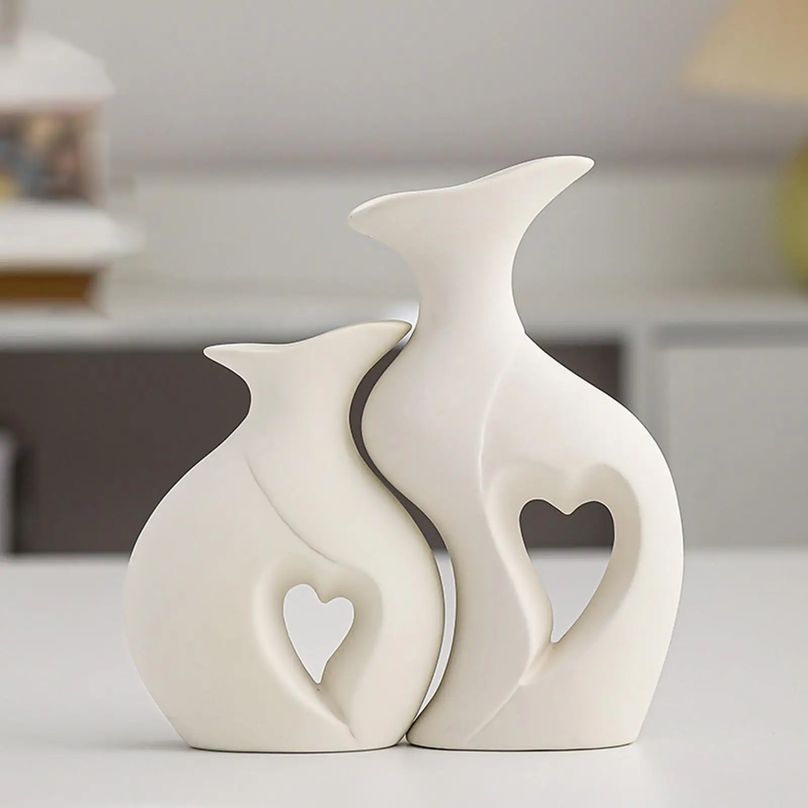 2pcs Ceramic Vase Heart-Shaped Modern Vases Home Decor Centerpieces for Tables for Bedroom Living Dining Room Kitchen Office