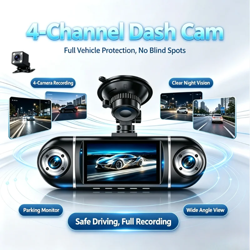 BEPOCAM 4CH Car DVR Full HD 1080P Car Dash Cam 360° WIFI APP Video Recorder Front With Rear View Night Vision with Memory Card