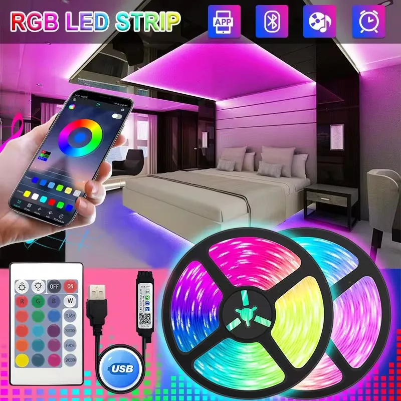 Smart Usb Led Light Strip 15 Metry Tv Computer Led Backlight 5050 Bluetooth Remote Control Rgb Led Lights Room Decor Ice String