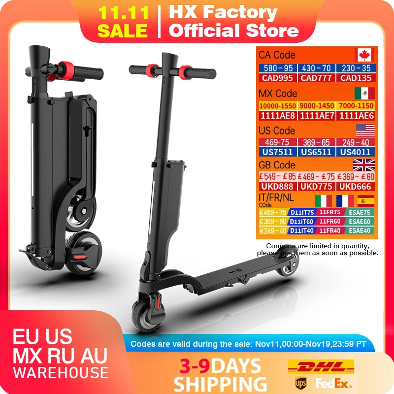 

HX X6 electric scooter Foldable 350W 25KM/H Electric scooters 7.5AH 36V E Scooter 5.5 Inch Escooter for Adults