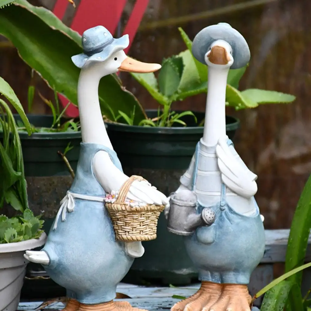 Garden Duck Statue Resin Sculpture Hand-painted Animal Figurines Outdoor Indoor Ornament for Garden Decorations
