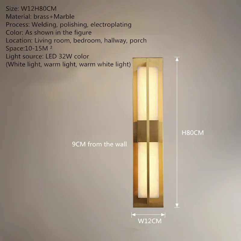 RONIN Brass Wall Light LED Modern Luxury Marble Sconces Fixture Indoor Decor for Home Bedroom Living Room Corridor