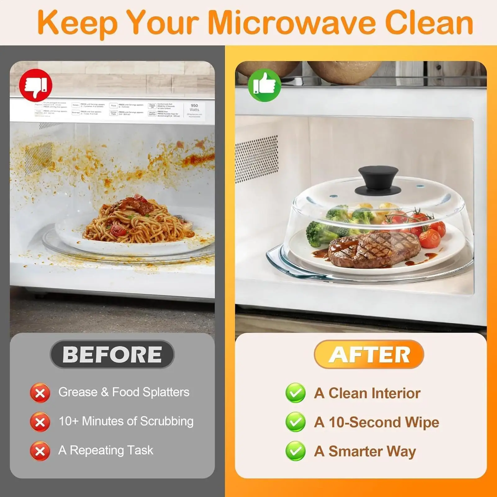 Glass Microwave Cover For Food Clear Heating Reusable Lid With Silicone Handle Microwave Splatter Cover Glass For Oven Bowls