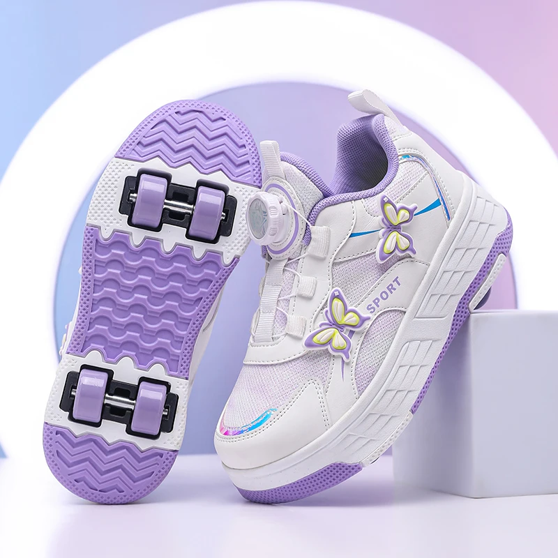 Flash Roller Skate Shoes Sneakers With Wheels Children's Roller Skates Fashion Butterfly Sports Shoes Girls Boys Gifts For Kids