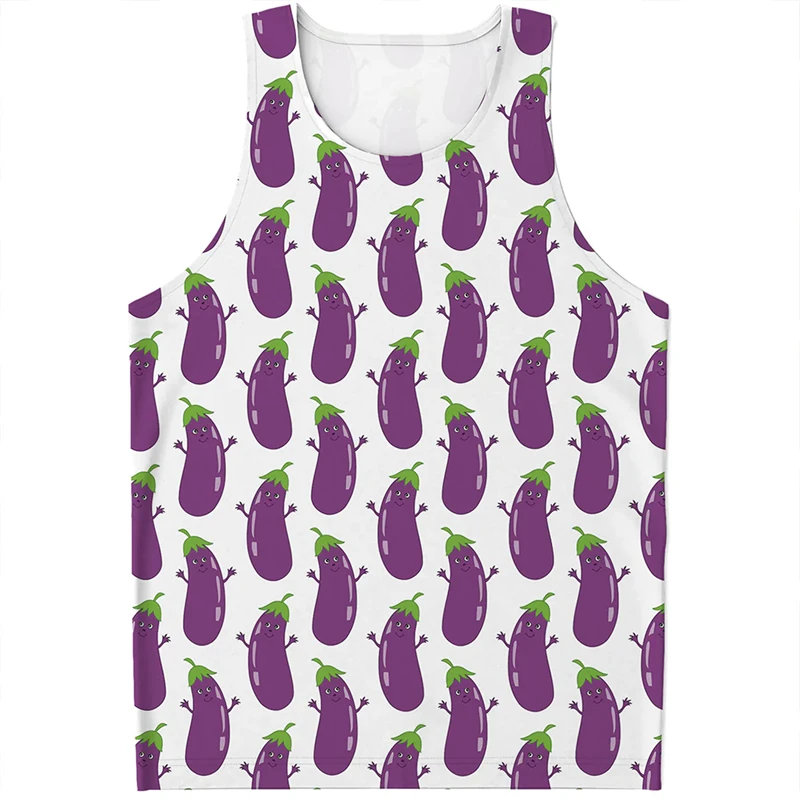 Mens Eggplant Pattern Summer Tank Tops Funny Casual 3D Vegetables Printed Sleeveless T Shirts Fashion Harajuku Oversized Vest