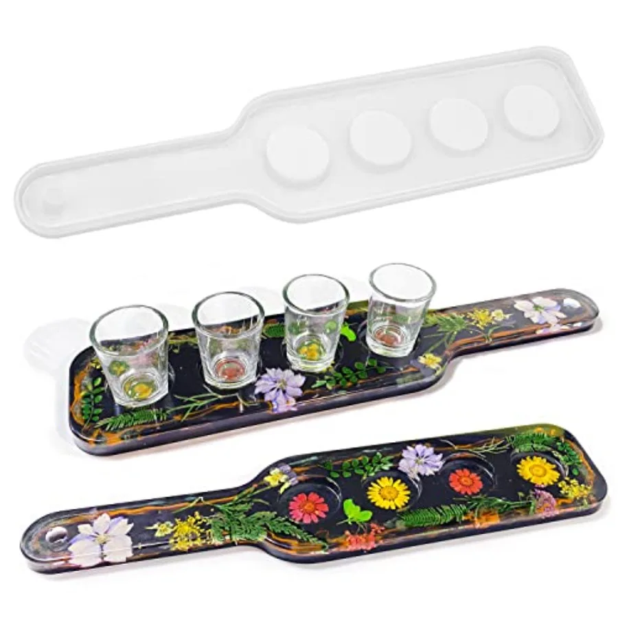 

Shot Glass Serving Tray Mold Shot Glass Holder Mold for Resin 4 Holes Shot Glasses Tray Resin Mold for Party Home Decor