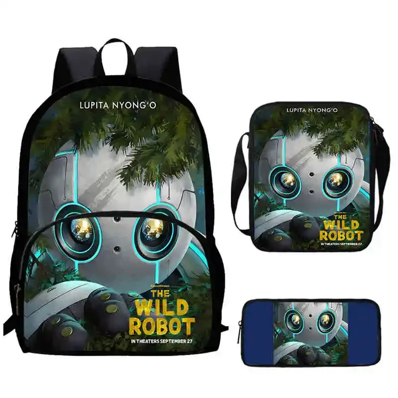 Cartoon Movie W-Wild-R-Robot Child Backpack with Front Pocket,Shoulder Bag,Pencil Bag for Aged 5-10 Anime Bag Boy Girl,Best Gift