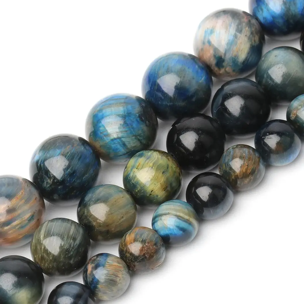 6 8 10mm AAA Natural Yellow Blue Dream Tiger Eye Stone Beads Loose Spacer Round Beads For Jewelry Making DIY Chrams 15\'\'