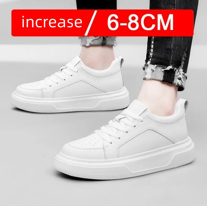 

Men's And Women's Genuine Leather Elevator Sneakers 6-8CM Height Increase Comfortable Breathable Casual Lightweight Shoes