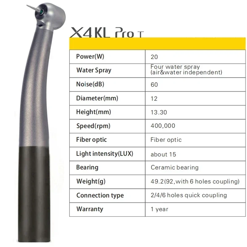 Bor gigi torsi kepala Handpiece, turbin udara LED kecepatan tinggi, bantalan keramik 4 lubang, semprotan Air serat optik