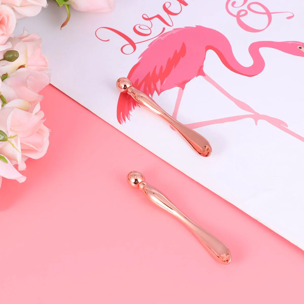 Herramienta de belleza de doble extremo de aleación para crema de ojos, Mini cuchara portátil para el cuidado de la piel Facial, cuidado de la piel suave de oro rosa, 2 uds.