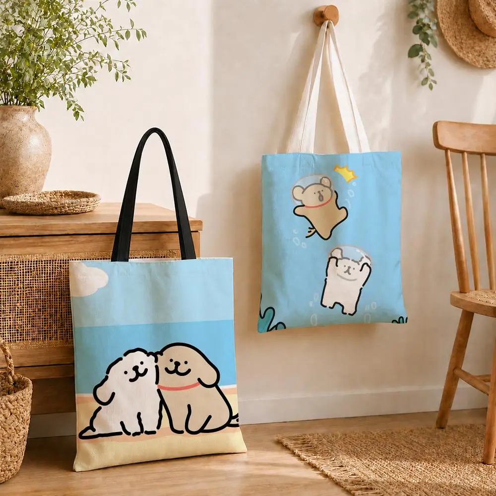 Character l-line d-dog Storage Bags Reusable Fashion Aesthetic Unique Shopping Bag Large Capacity Canvas Tote Bag